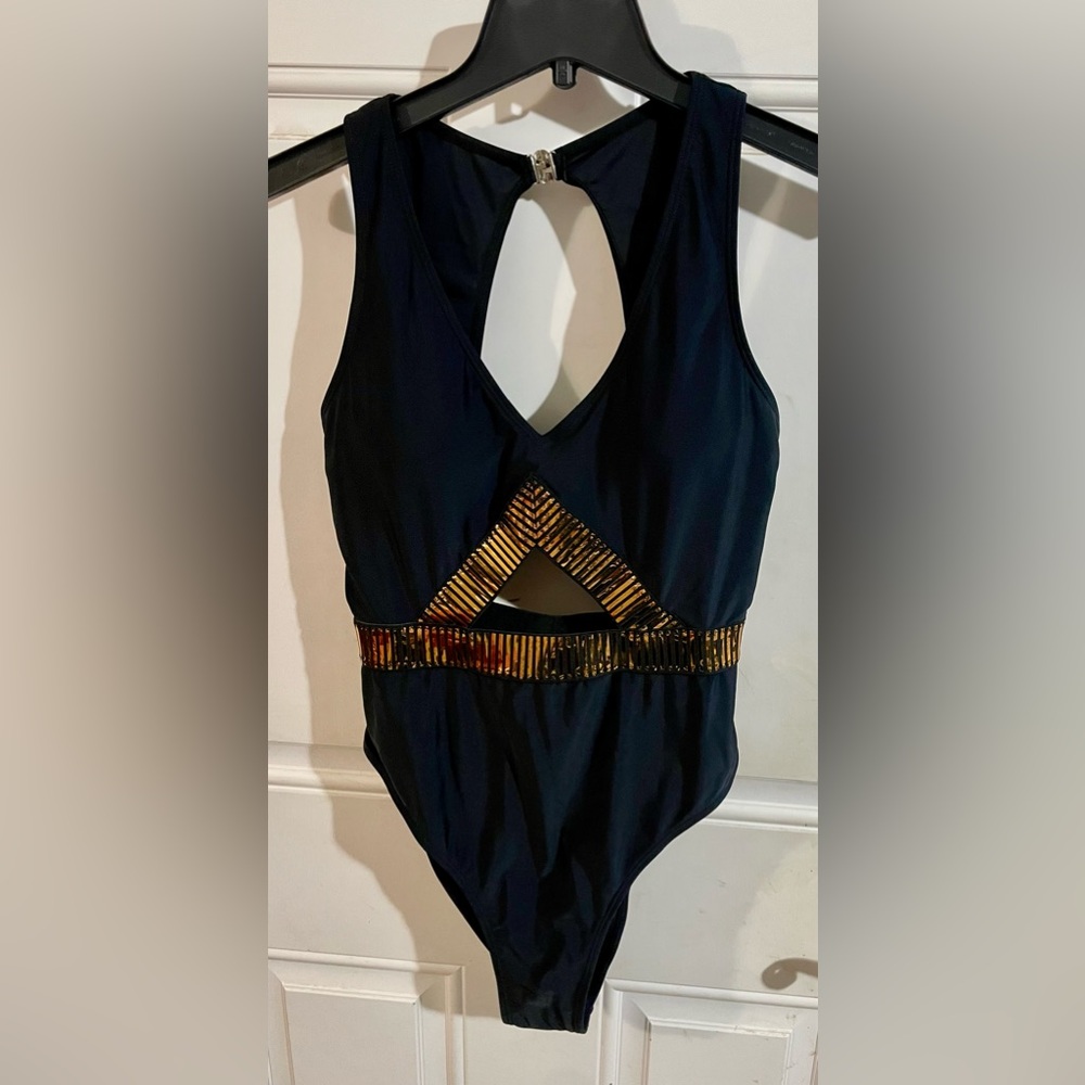 New With Tags! Classy NEW Black and Gold Cutout One Piece Swimsuit